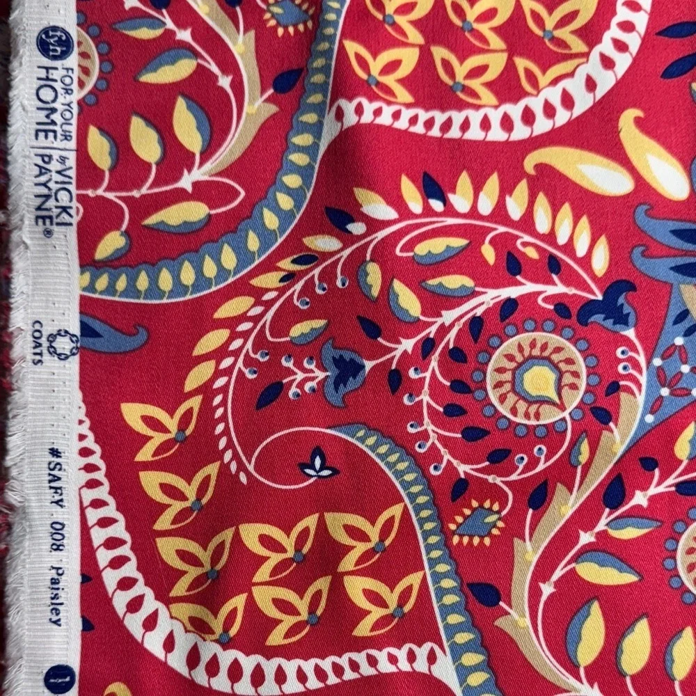 Vibrant Red Paisley decorator print Vicki Payne 2 1/2 yards x 56” wide